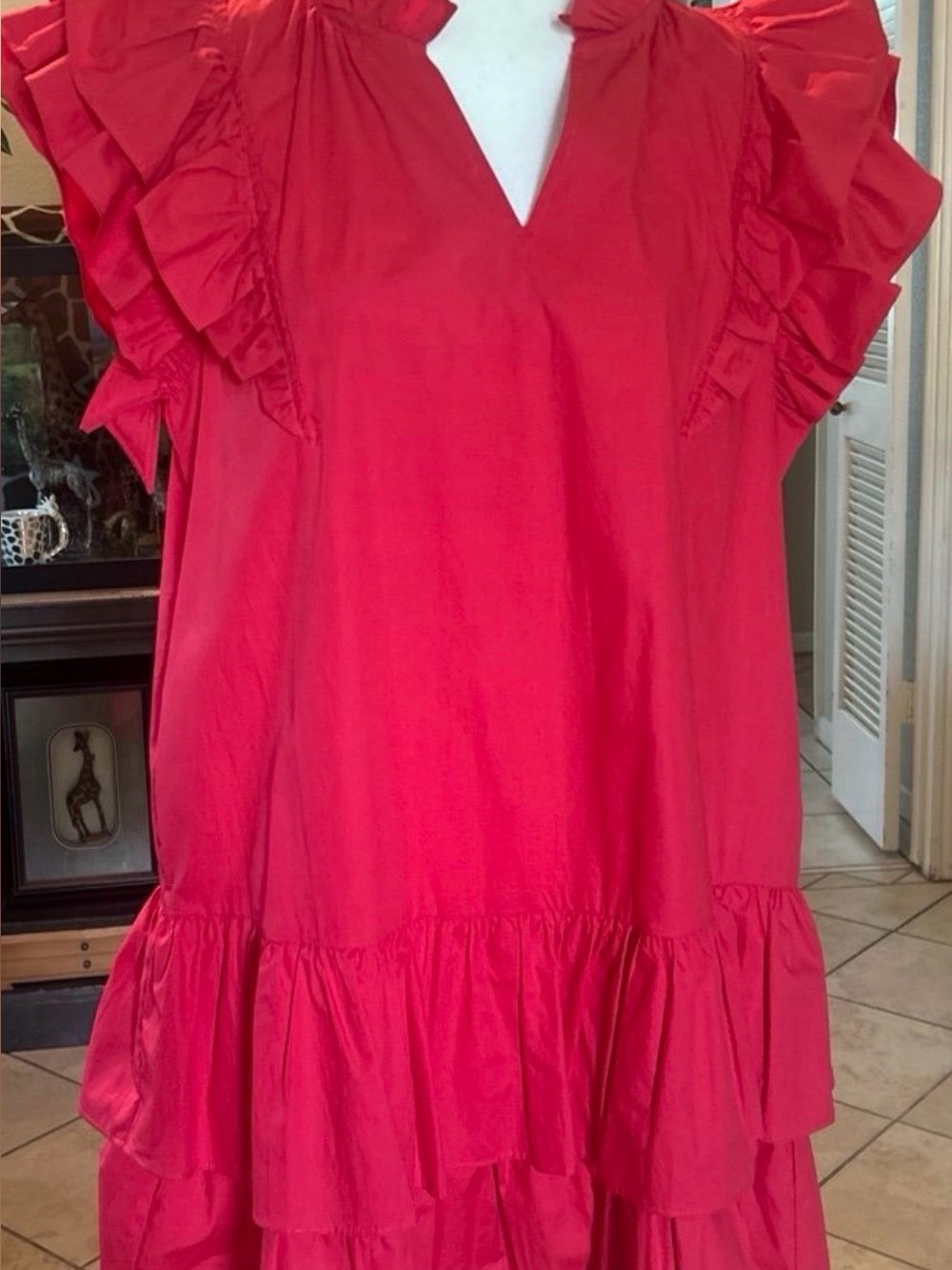NWT Fantastic Fawn Vibrant Red Ruffle Tiered Mini Dress. Size S